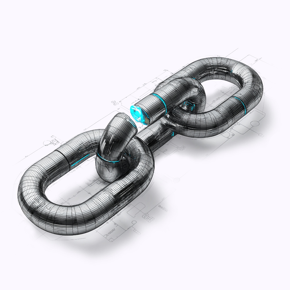 Technical drawing of a chain with a broken link