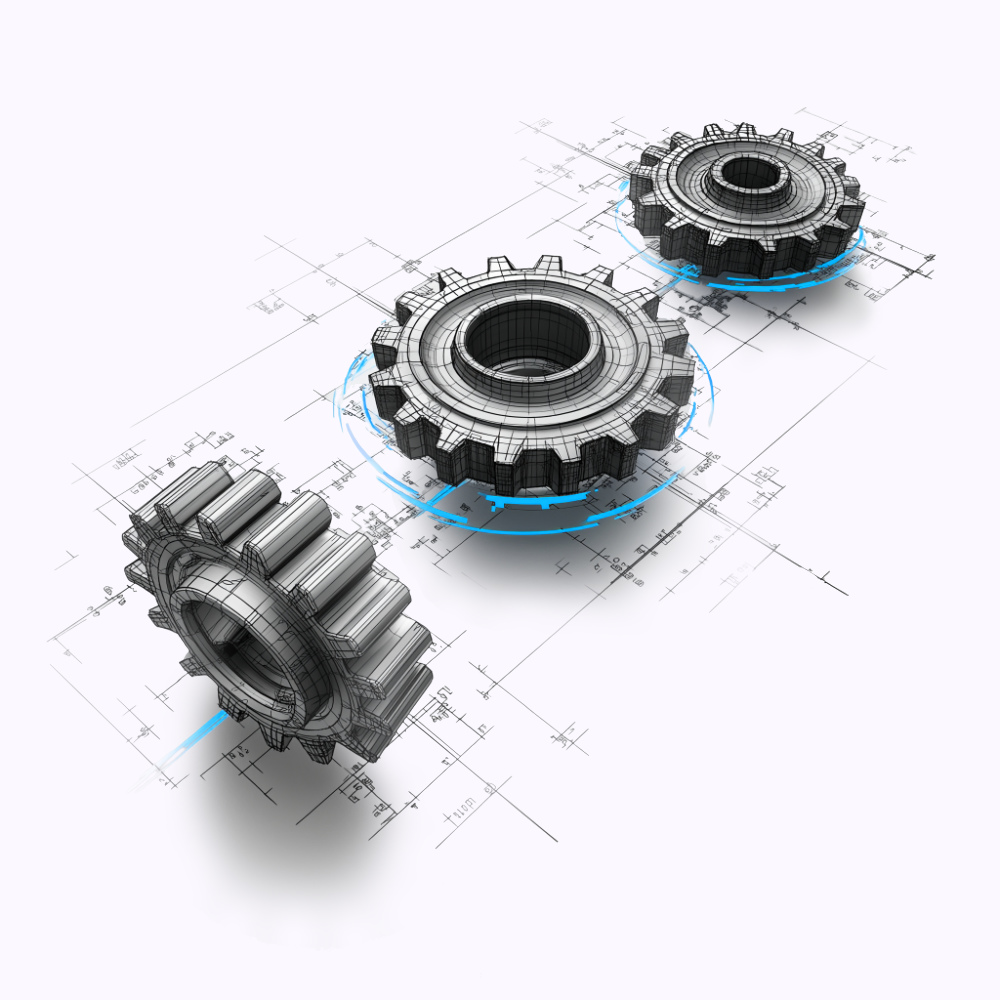 Technical drawing of a diamond next to a black rock